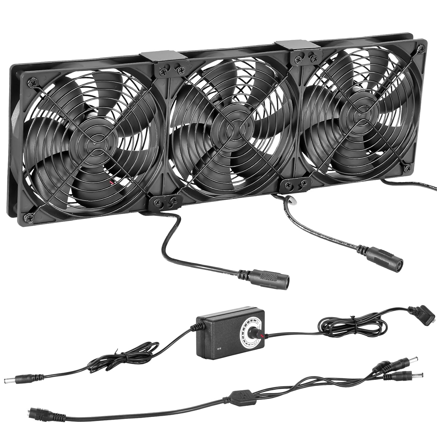 3-Pack High-Performance 120mm X 25mm Cooling Fans - DC 12V with Variable AC 110V-240V Speed Control, Ideal for Cabinets, Server Racks & AV Equipment