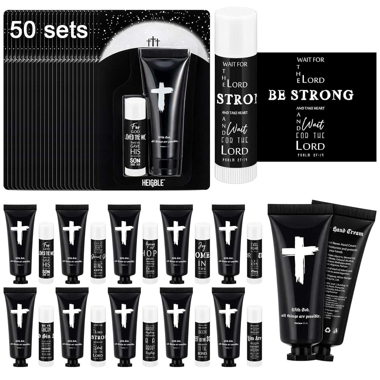 50 Sets 100 Pcs Father Day Church Gift Bulk Hand Cream and Lip Balm Religious Bible Verse Cedar Scent Lip Moisturizer Christian Appreciation Gift for Men Coworker Church Party Favor