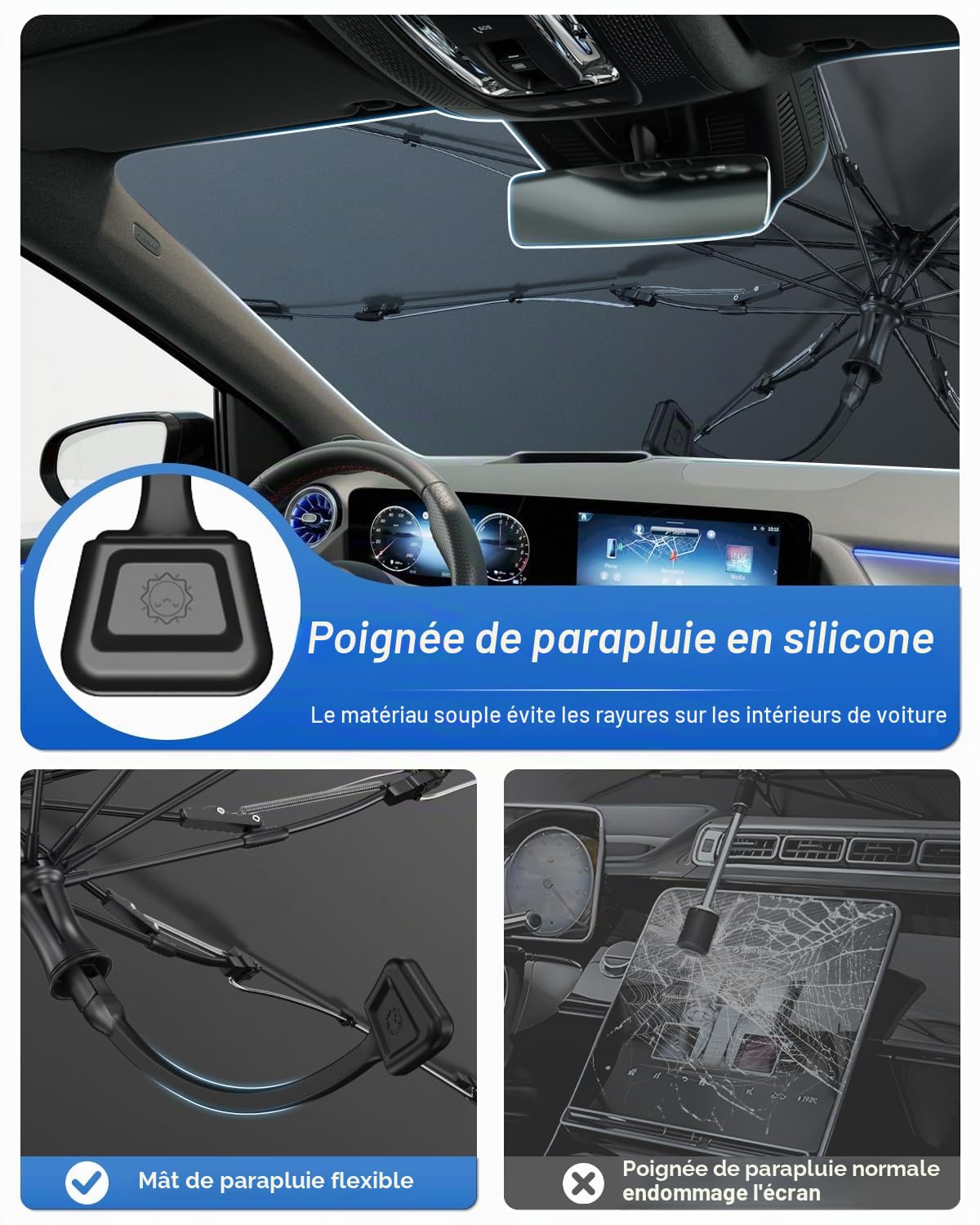 SHAOHAO Compatible avec Mercedes Classe B W247 2020-2025 Parasol Pare-Brise Pliable pour Voitures, Protection UV pour Parasols de Voiture Pare Soleil Pare Brise Avant Mercedes W247 Accessoires