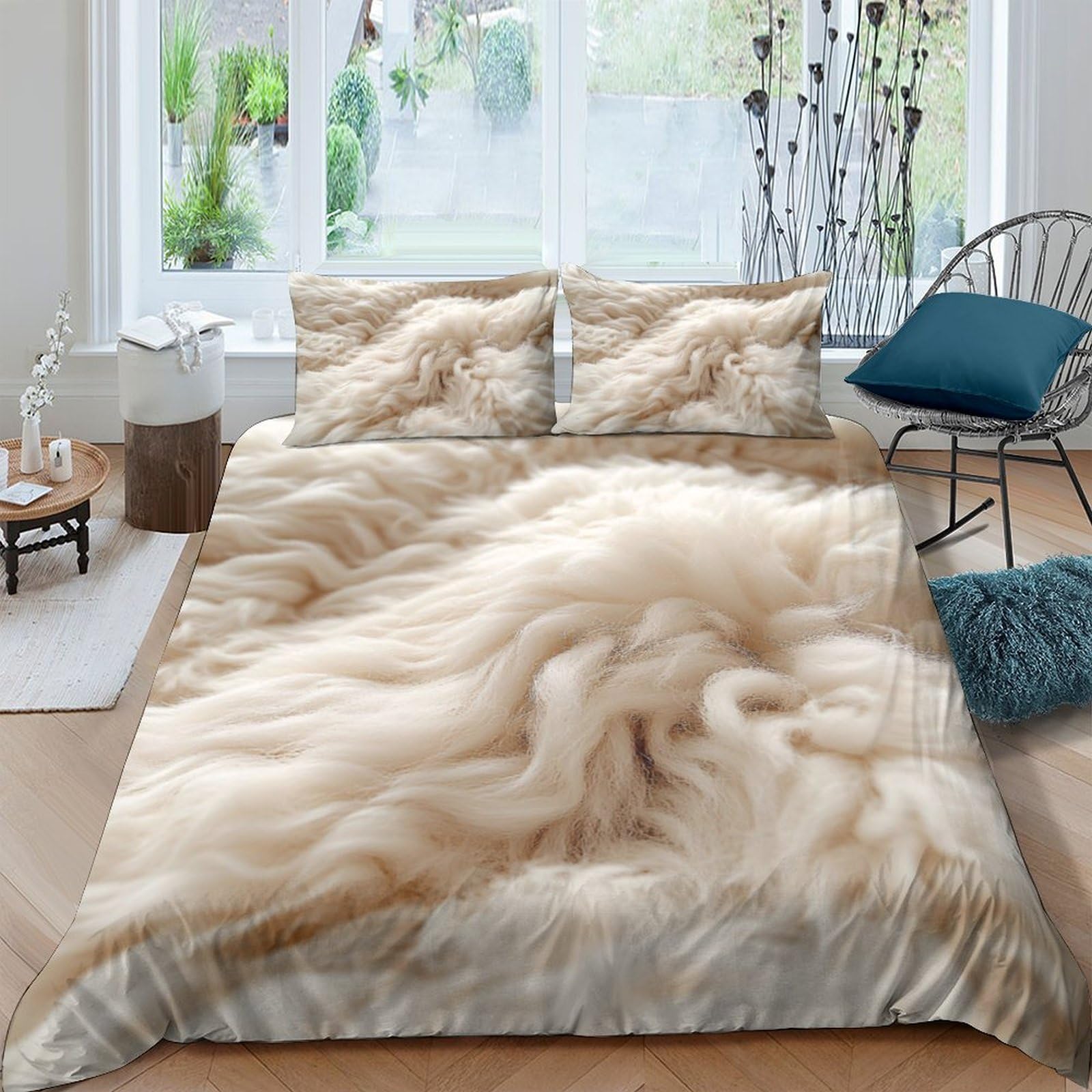 Ctjqhvkz Style-7 3D Printed Fluffy Fur Fitted Sheet Microfiber Soft Beige Texture Mattress Cover Anti-Slip For Bedroom Guest Room Decor Single（135X200cm）