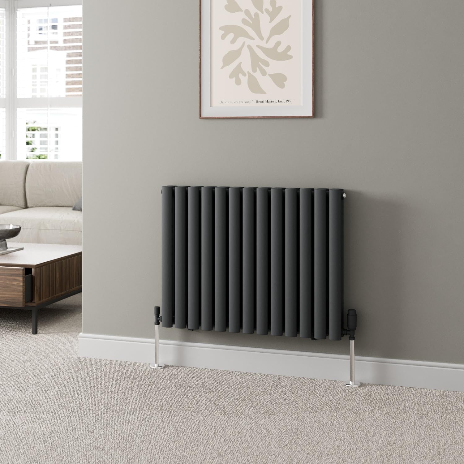 DuraTherm® 600 x 780mm Anthracite Horizontal Designer Radiator Double Column Oval Tube Modern Central Heating Panel Bathroom Radiators — image 1