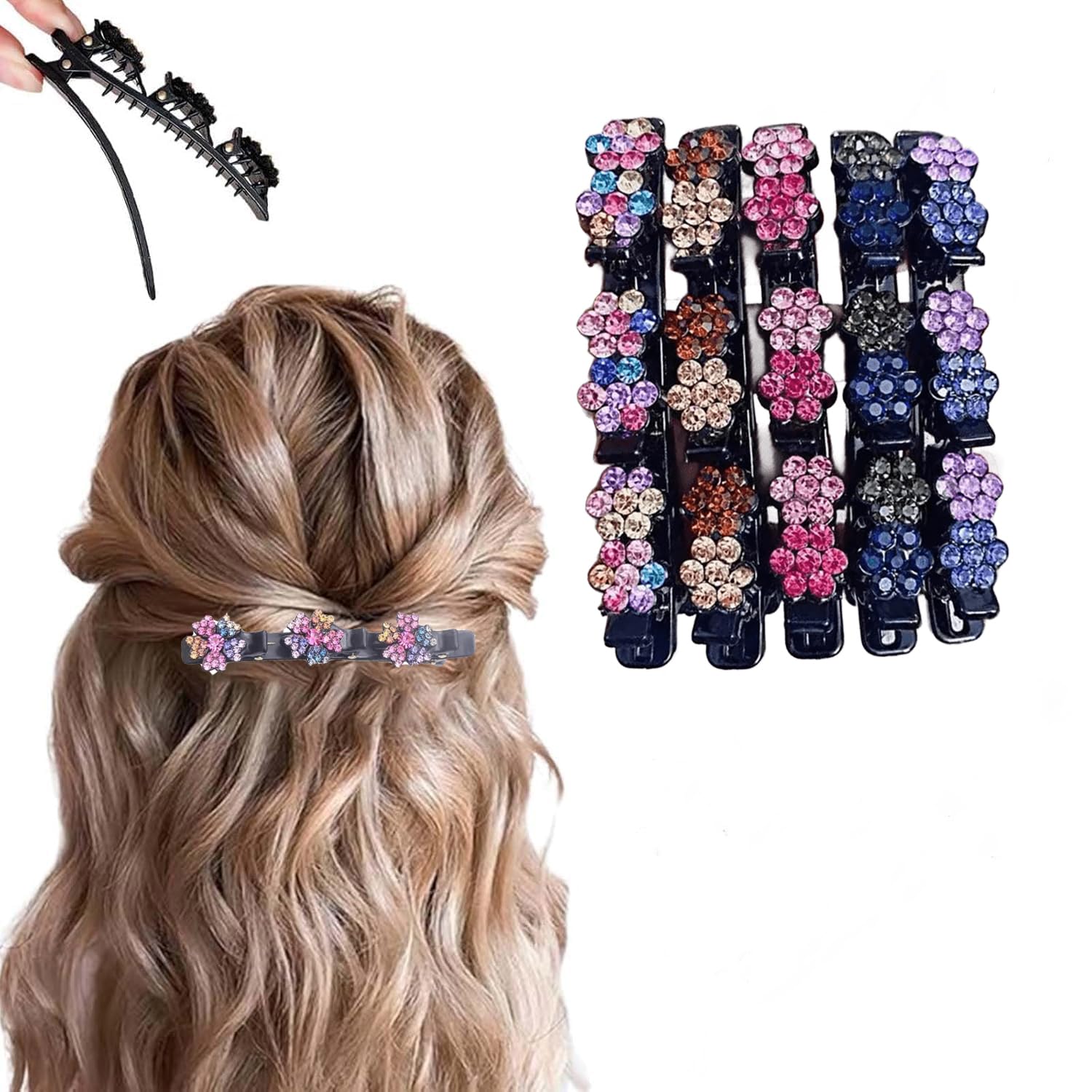 Hair Barrettes for Women Rhinestone Braided Hair Clips for Women
