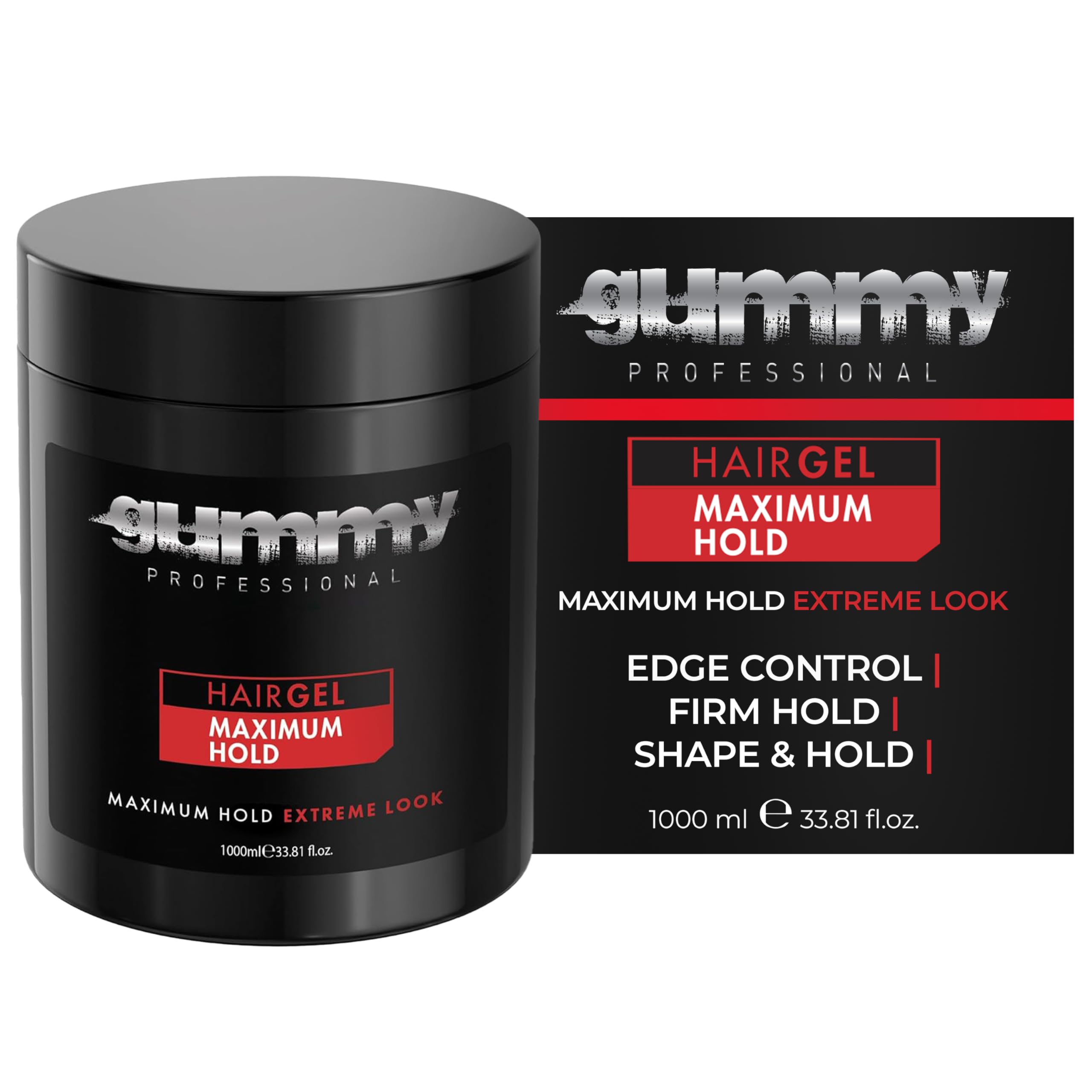 Professional - Hair Gel for Men and Women – Strong Hold Styling Gel for Slick Back Looks, Curls, Braids, Twists, and Edge Control – Clear Gel for Shine, Neat Styles, and Conditioning – 1000ml