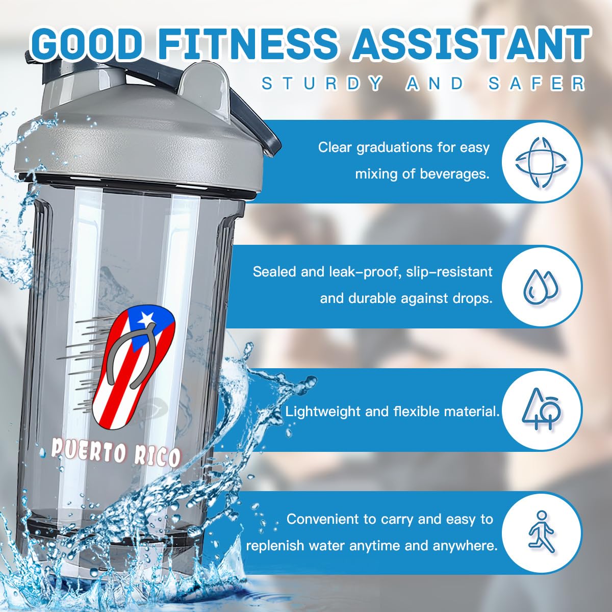 Funny Porto Rico Puerto 2 18 Ounce Shaker Cup,Fashion Theme Pattern Shaker Bottle Leak-proof Workout Shake Bottles 500ML/18 oz Perfect for Pre Workout Gray 0