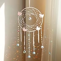 Vista 9 de Artilady Atrapasueños de Mariposa con Cristales - Atrapasueños de Luna Rosa Boho Grande Decoración de Pared Decoraciones del Hogar Dormitorio