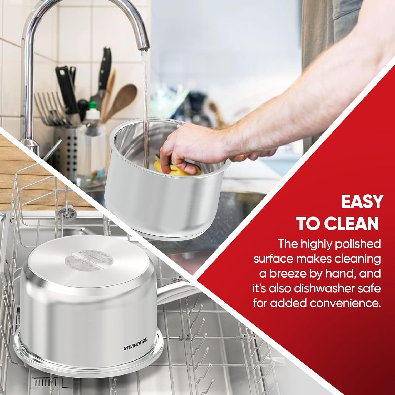 SUNHOUSE – 1.5 Quart Stainless Steel Sauce Pan with Lid - PFOA-FREE, Stainless Steel Sauce Pan, Induction base, Stay-Cool Handle, Compatible with All Cooktops Gas, Geramic, Electric etc.