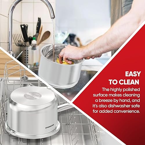 Miniatura 8 de SUNHOUSE Sartén de acero inoxidable de 1.5 cuartos de galón con tapa, sin PFOA, sartén de acero inoxidable, base de inducción de unión de impacto