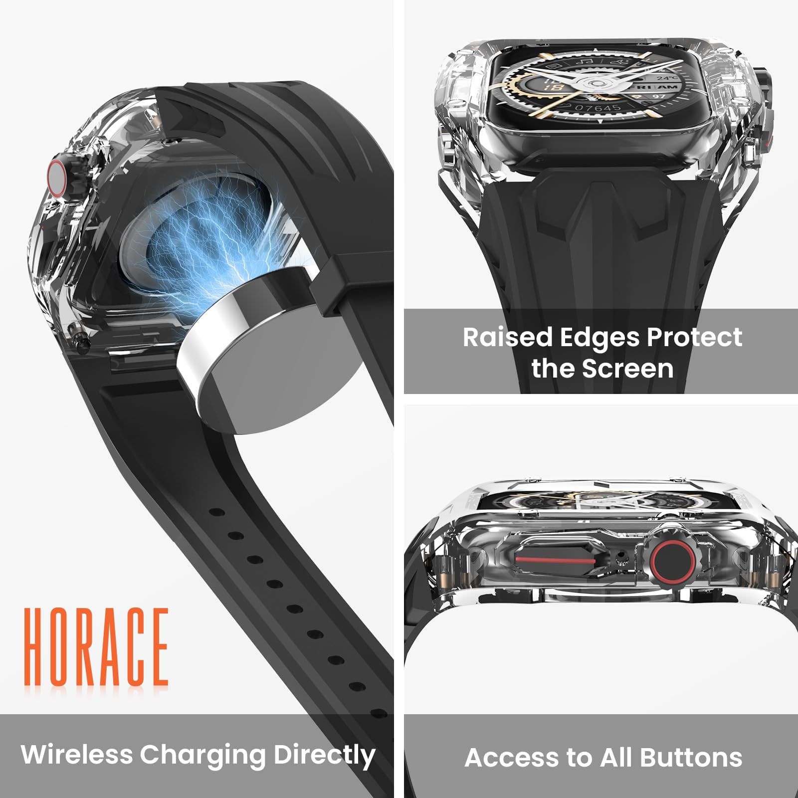 Cinturino compatibile con Apple Watch Kit protezione custodia in policarbonato per Serie 9 8 7 45mm SE 6 5 4 44mm