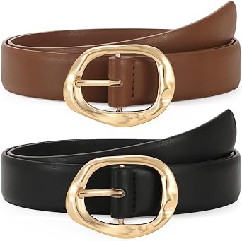 TRIWORKS 2 Pack Leather Belts for Women Fashion Waist Belt with Liquid Shapes Women Belt for Jeans Pants Dresses