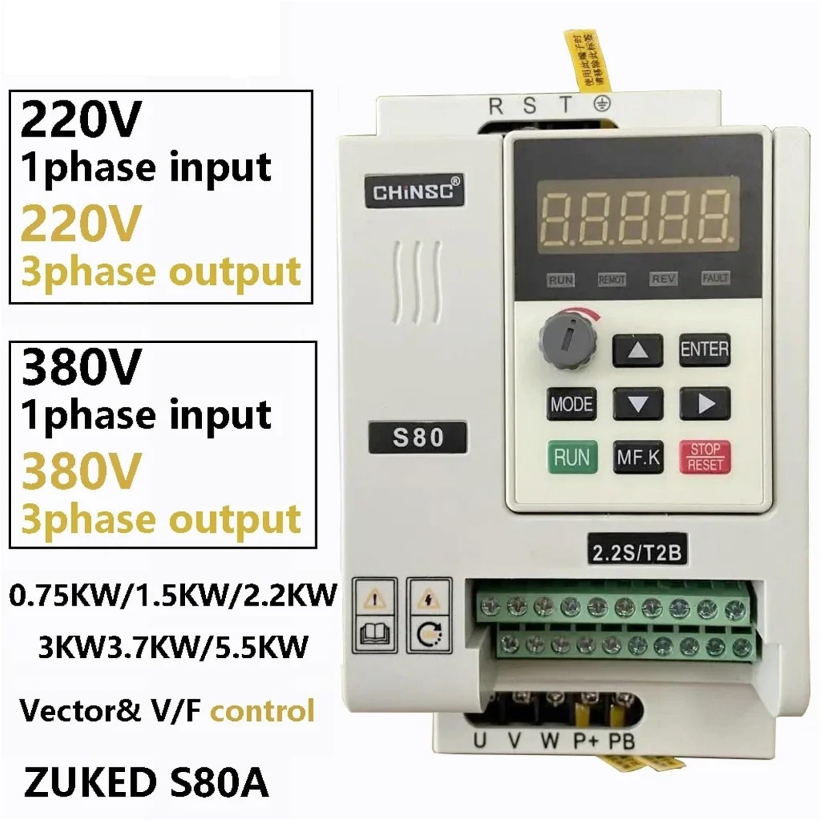 Inverter vettoriale VFD 0-999HZ VFD 1,5 2,2 3,7 5,5kw 220V 380V Inverter di Uscita azionamento a frequenza variabile Resistenza di frenatura(ZUKED-220V-3.7KW)