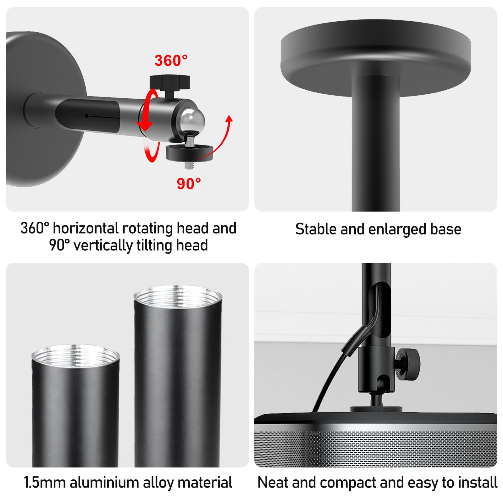 Support Videoprojecteur Plafond 2 En 1 Mural - 360° Réglable Jusqu'à 3 Kg, 20-40 Cm