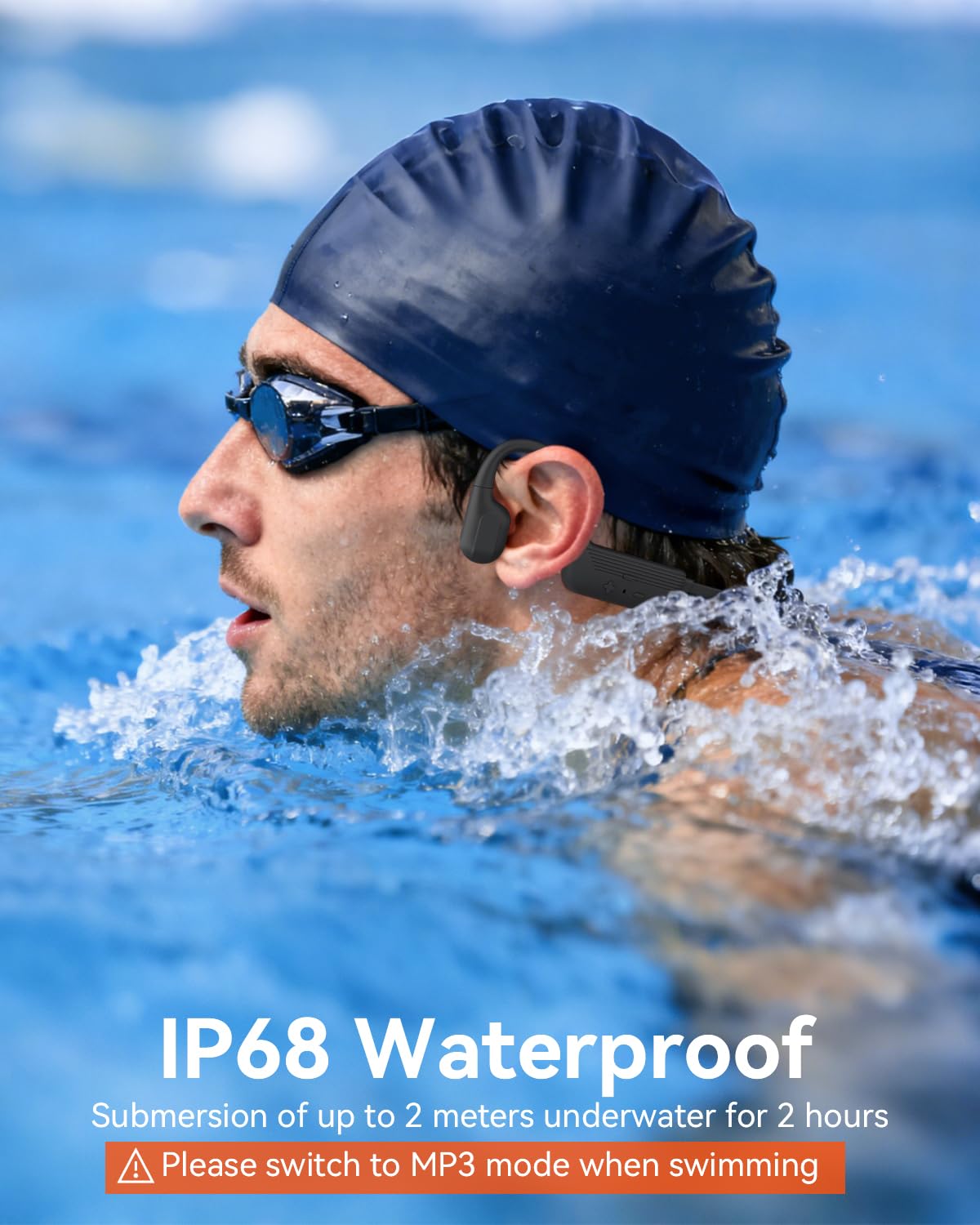 MONODEAL Cuffie da nuoto IP68 impermeabili con suono osseo Bluetooth 5.4, cuffie Bone Conduction Headphones con memoria lettore MP3 da 8 GB, cuffie aperte per nuoto corsa