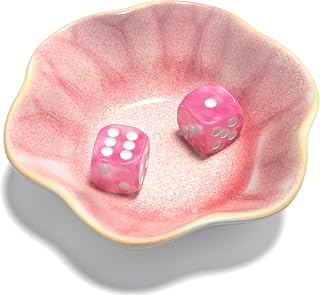 Ceramic Mahjong Dice Dish Set with 2 Water-Ripple Pink 16mm Dice