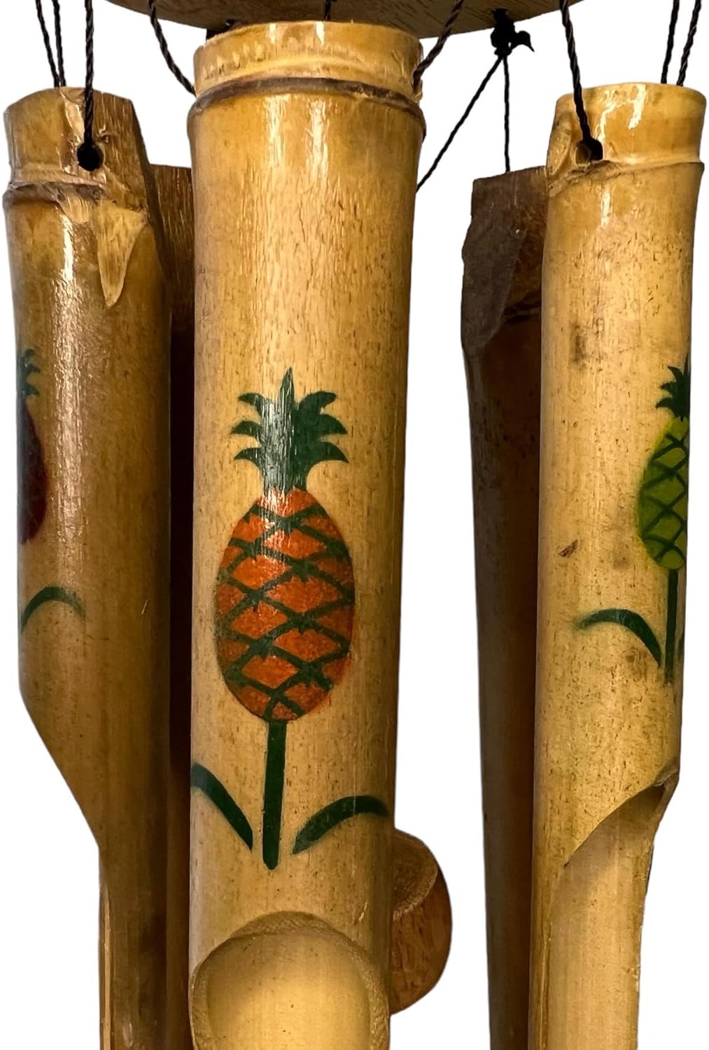 Tropical Pineapple Windchime – Bamboo & Wood Hanging Outdoor Garden Décor – Relaxing Calming Deep Tones