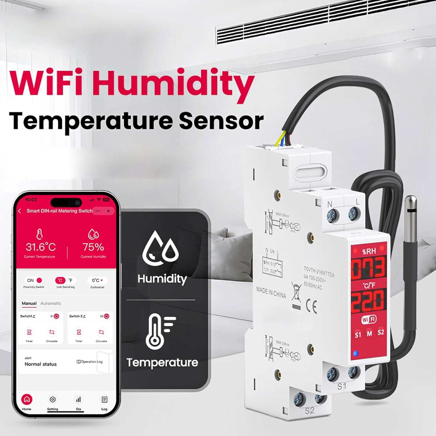 Fafeicy Smart Temperature Humidity Switch WiFi Thermometer Hygrometer with Dual Screen Industrial Sensor for Incubators Breeding Farms HVAC