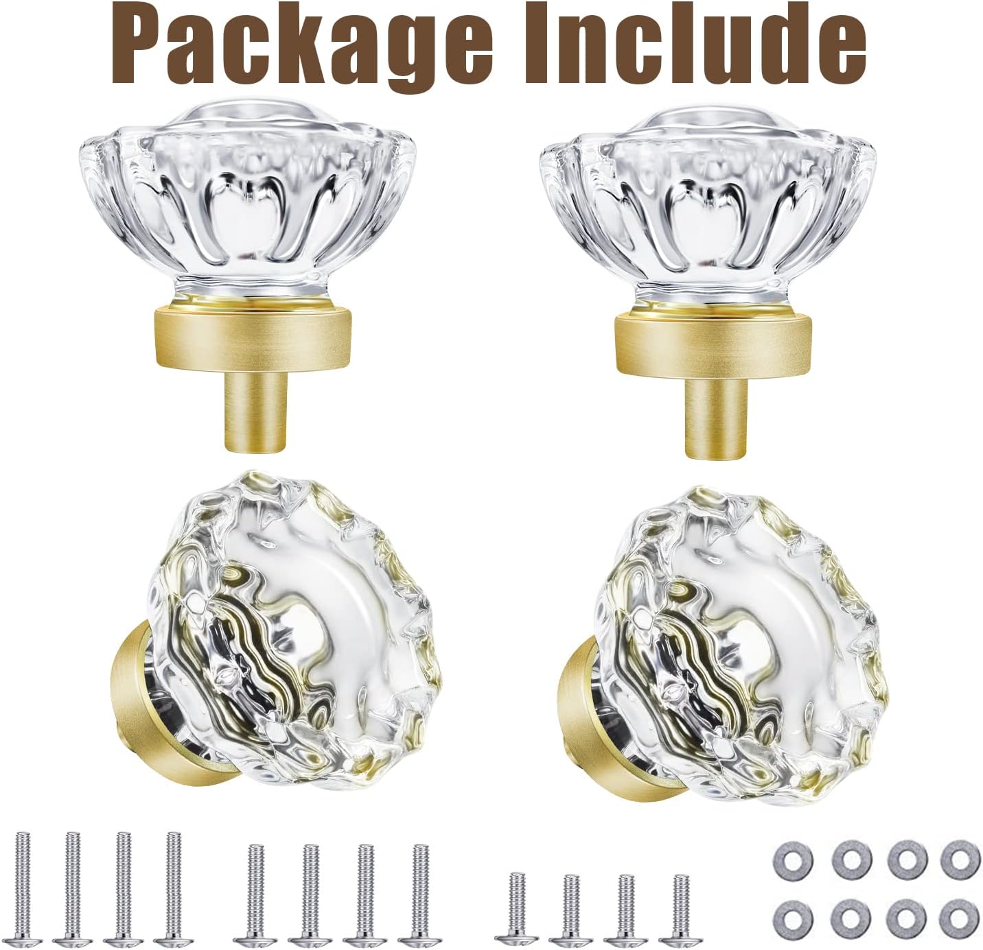 Crystal Drawer Knobs Vintage 4 Pack, Glass Knobs for Cabinets and Drawers,Dresser, Kitchen Bathroom Cupboard, Brushed Brass(37×36mm, Round), Satin Brass