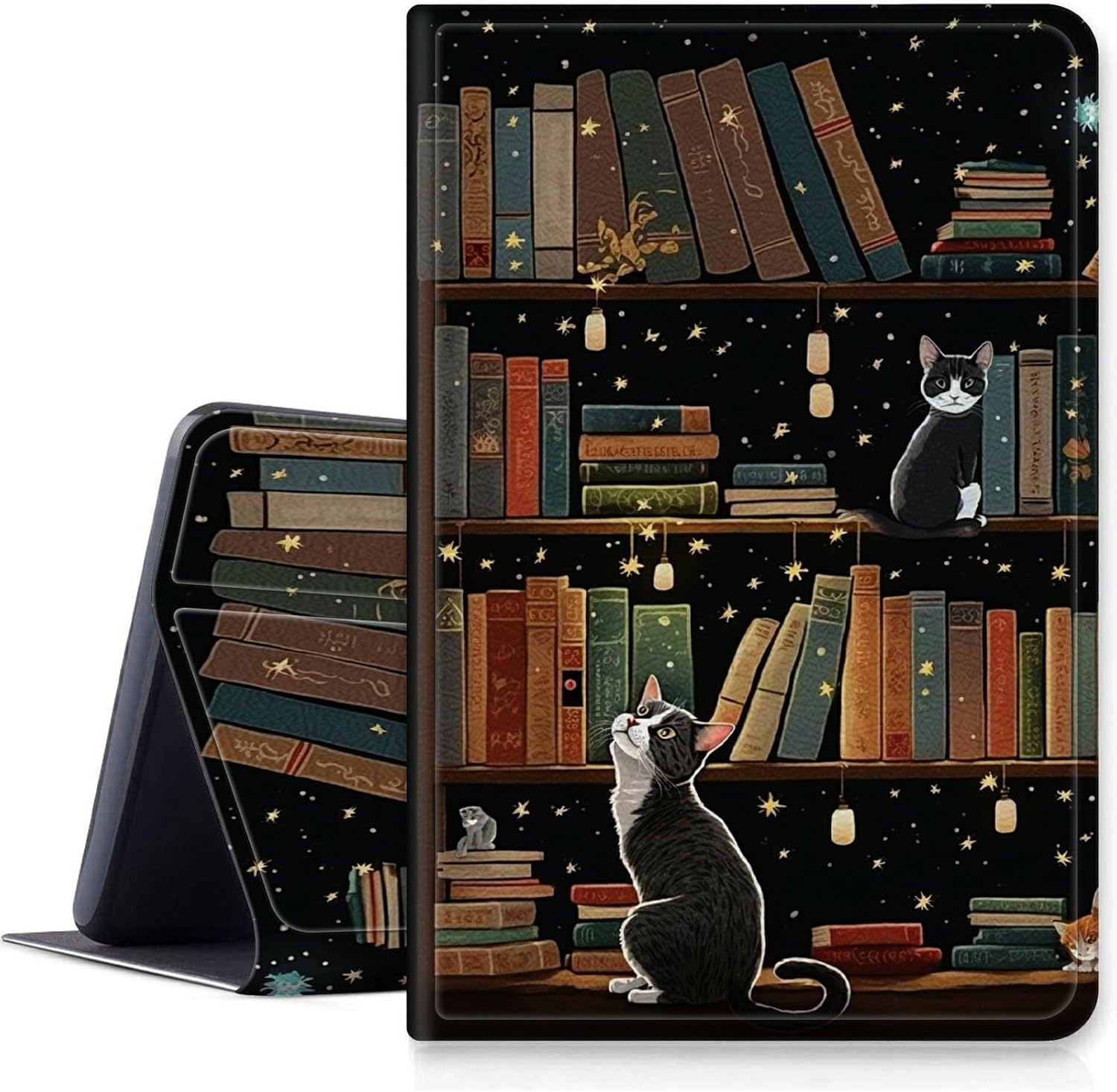 Cat Library Case for All-New Kindle Fire HD 10 Tablet 10.1" (13th Generation, 2023 Release), PU Leather Folding Stand Cover with Multi-Viewing Angles Auto Sleep & Wake