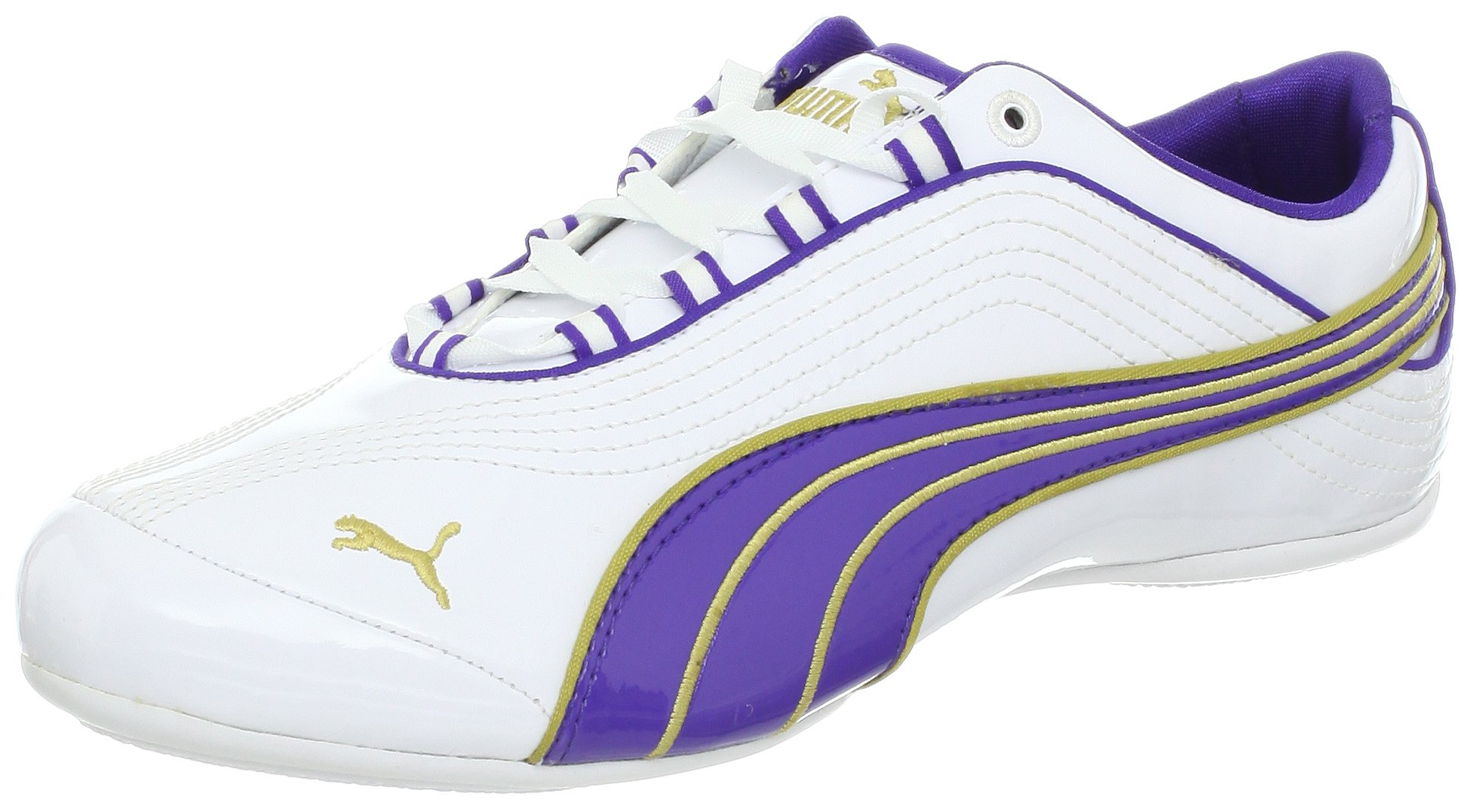 PUMA Women's Soleil Patent Leather Sneaker,White/Liberty Blue/Team Gold,10.5 B US