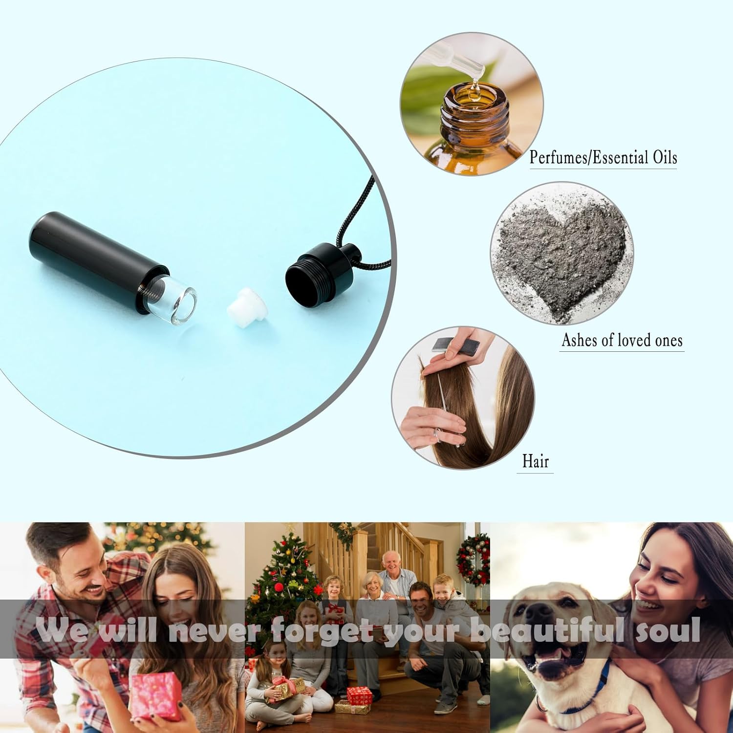 Cylinder Urn Necklace for Ashes with Glass Vials Cremation Jewelry Stainless Steel Ash Holder Keepsake Memorial Jewelry with Fill Tool - Image 4
