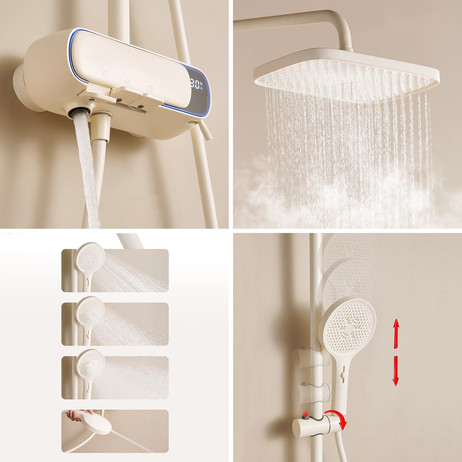 Miscelatore Doccia con Soffione e Doccetta Funzione 3+1,Bianco Latte