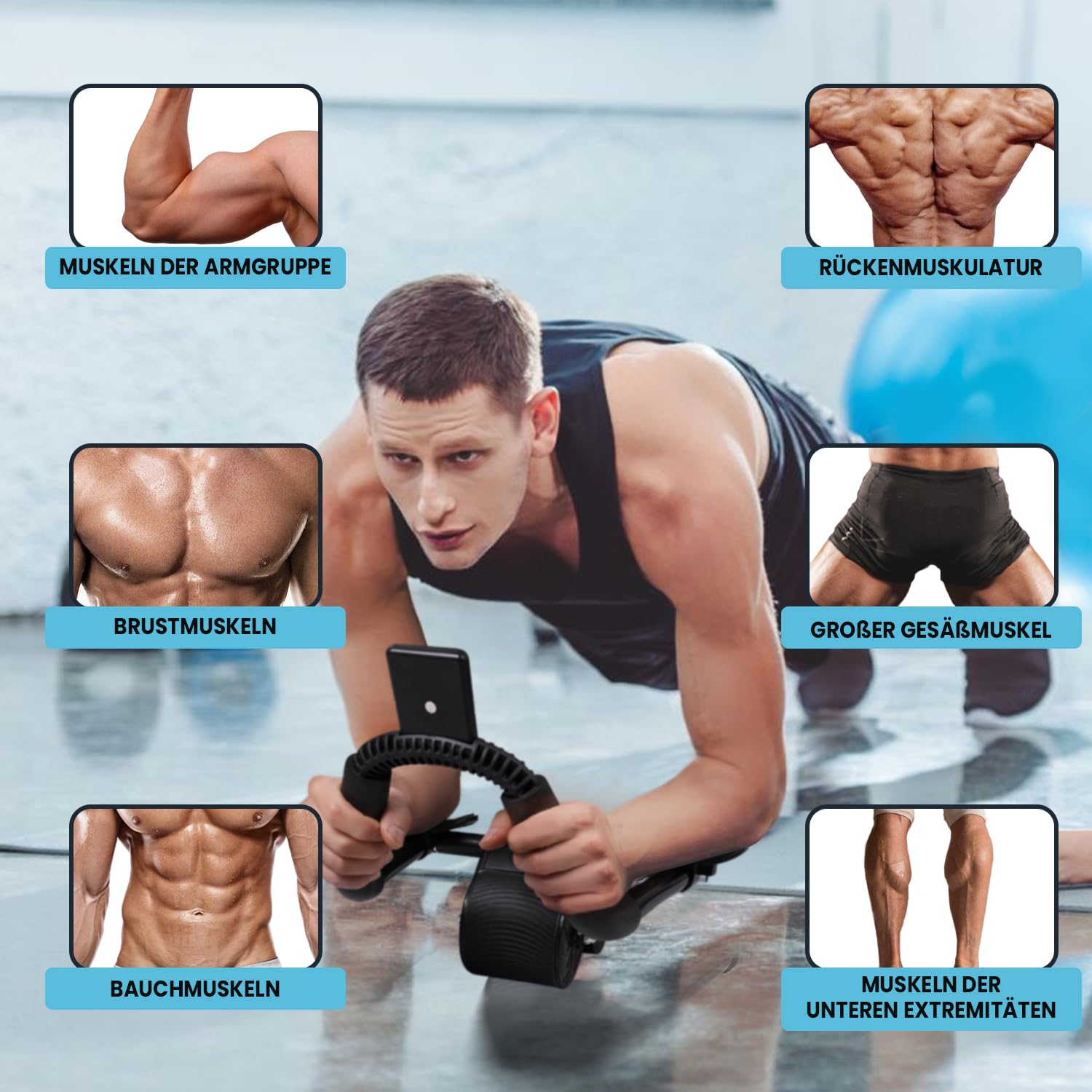 Roue abdominale à rebond automatique - Roue d'exercice 4D pour abdominaux - Avec support du coude - Appareil d'entraînement des abdominaux