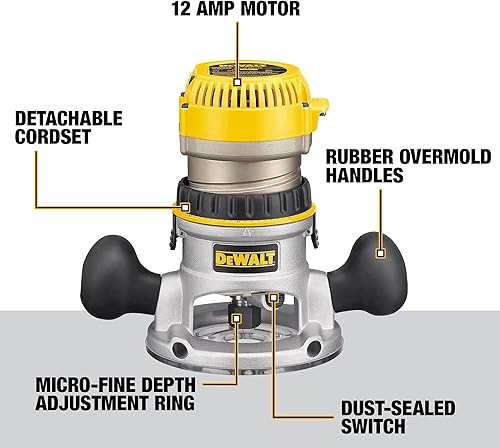 Miniatura 3 de DEWALT Enrutador Kit de base fija  arrugado velocidad variable inicio suave 2-1  4-HP DW618PKB