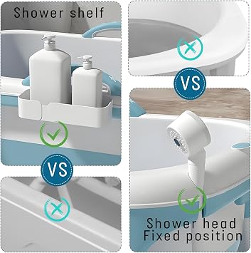 Portable Small Folding Bathtub 41.34, Foldable Tub with Ergonomic Seat & Massage Roller, Large Collapsible Tub, Effortless Foldable Bathtub, Freestanding Surround Collapsible Tub Blue