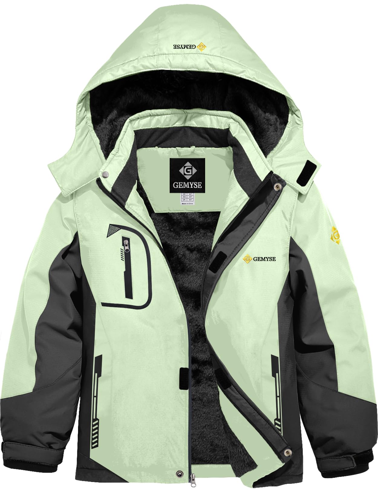 GEMYSE Boy's Waterproof Ski Snow Jacket Fleece Windproof Winter Jacket with Hood