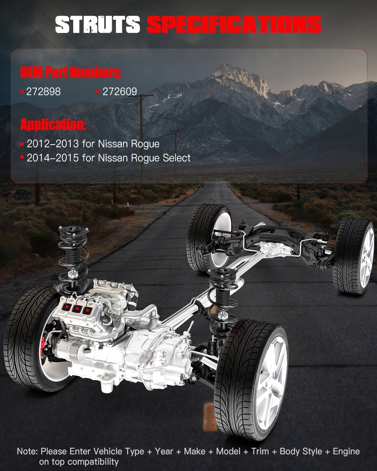 Front Complete Struts & Coil Spring Assembly Compatible for Nissan for Rogue 2012-2013 for Nissan for Rogue Select 2014-2015, Set of 2 Shocks & Struts Replace 272898 272609