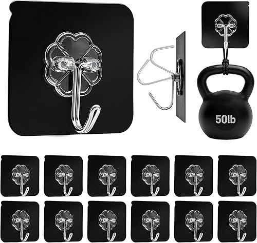 Miniatura 13 de DDMY Gancho resistente, paquete de 24 ganchos autoadhesivos para colgar ganchos de pared, transparentes, reutilizables, impermeables, para cortina