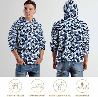 Mens Cool Camo Print Pullover Hoodies Camouflage Long Sleeve Lightweight Casual Hoodie Sweatshirts