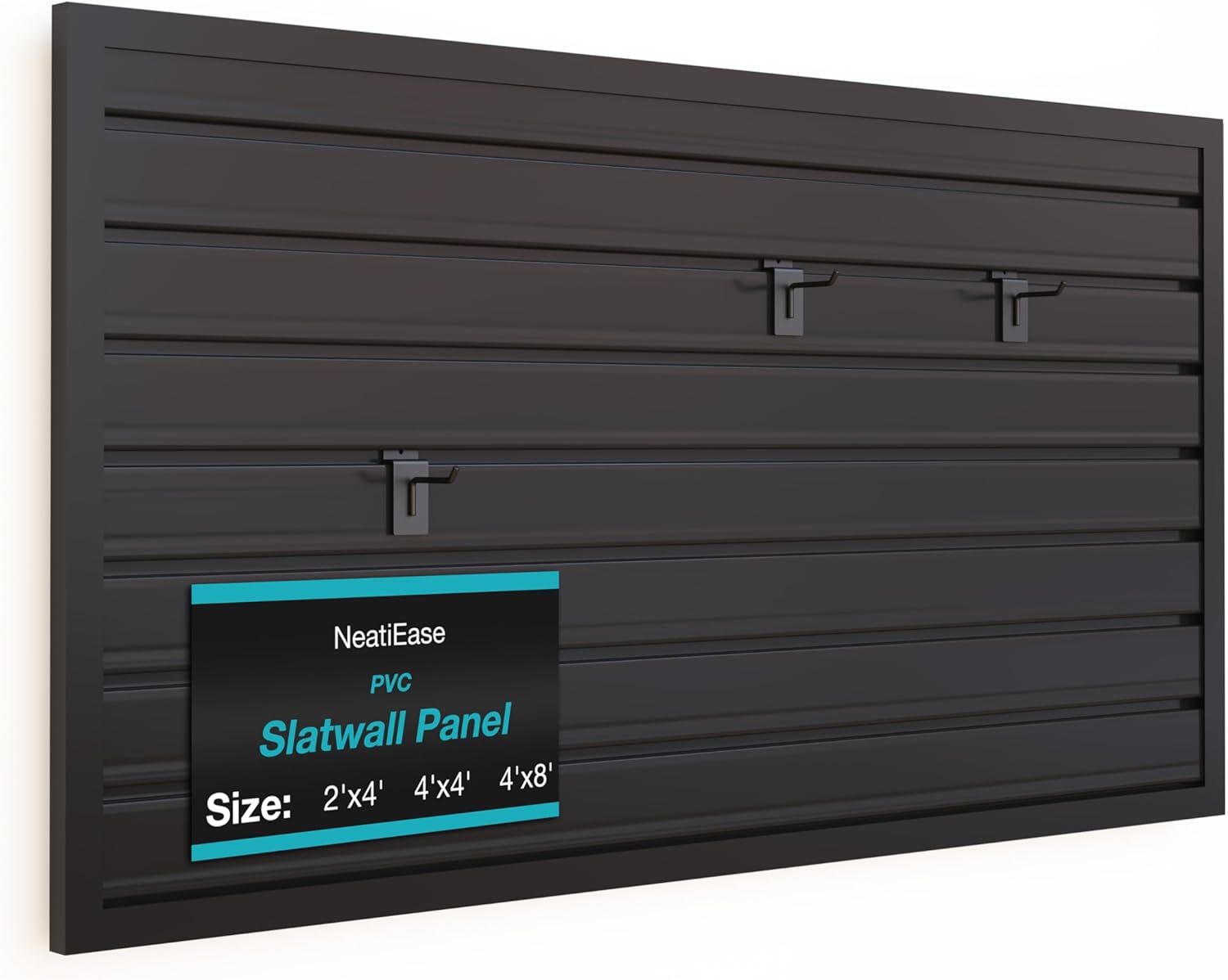 neatiease slatwall panel wall storage systems, 2 x 4ft slat wall paneling garage wall organizer, heavy duty wall mounted pvc wall rack (black) 2x4ft black