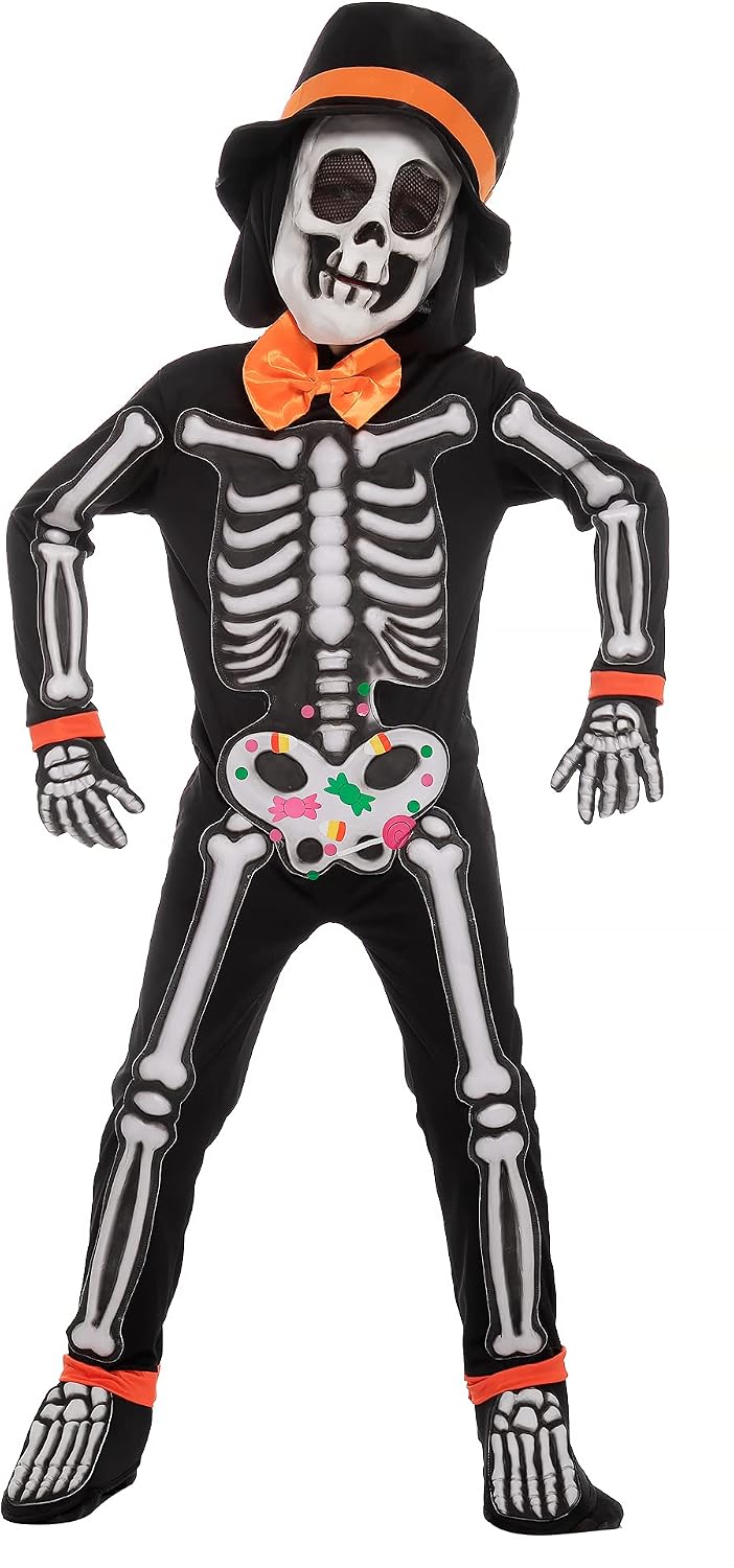 Spooktacular Creations Cute Kids Skeleton Costume with Funny Hat for Boys 3 to 10 Years Old