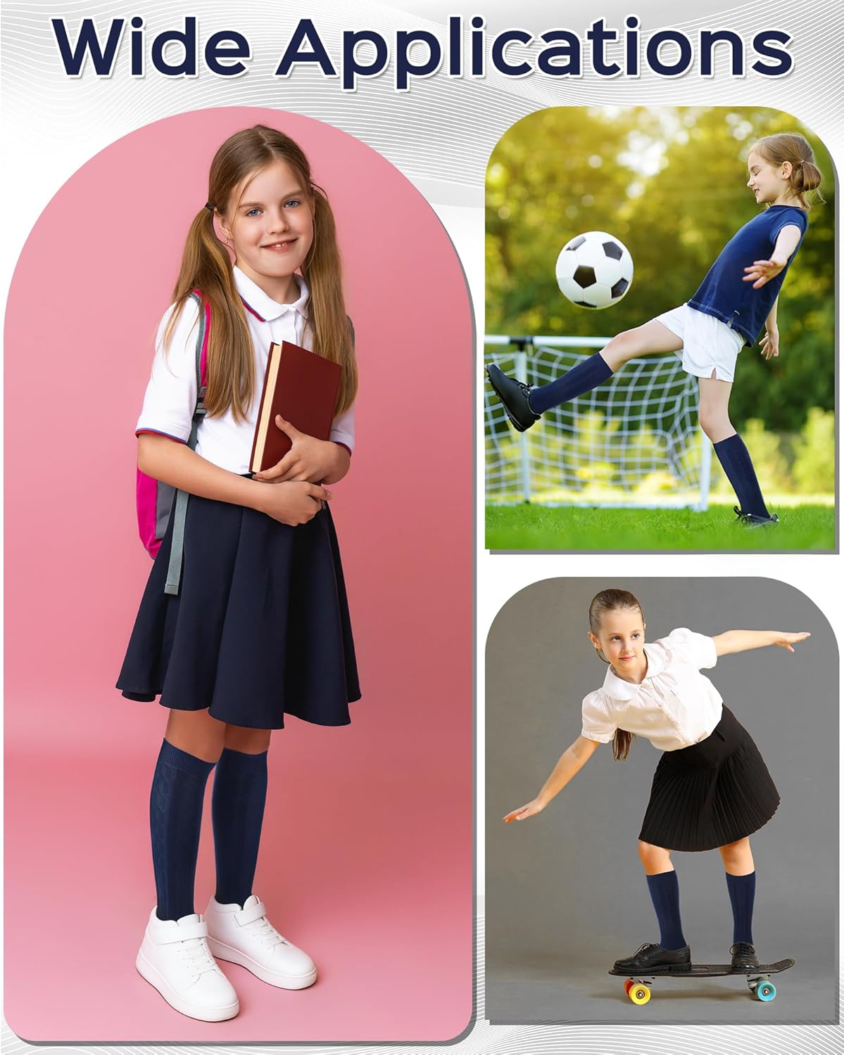 Eurzom 4 Pairs Knee High Uniform Socks for Girls 5-12y Acrylic Knit Cable Navy Blue White School Socks Daily Accessories Gift - Image 7