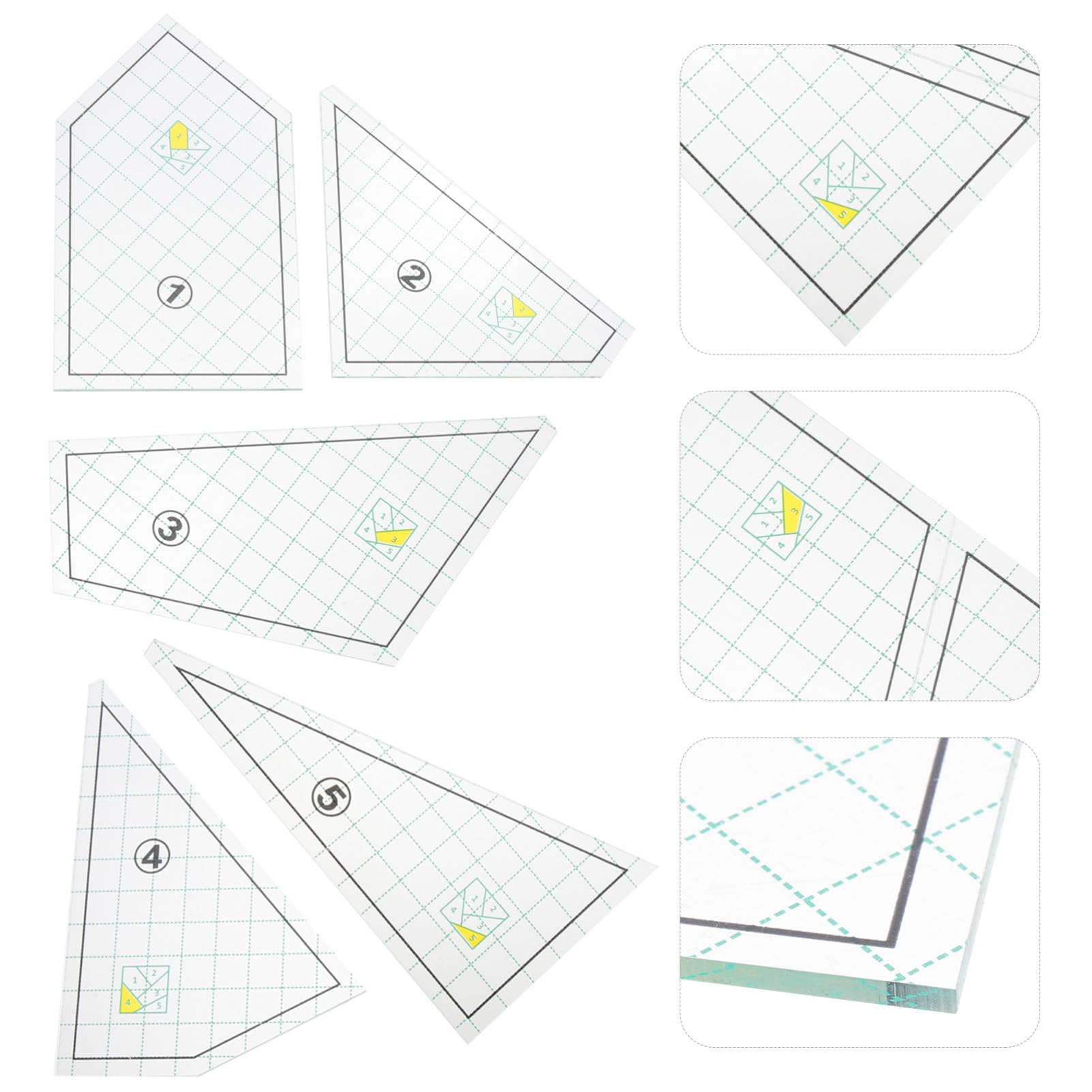 Righello per Cucire in Plastica 5 Pezzi Modello per Trapuntatura e Taglio Tessuti Guide per Sartoria e Patchwork