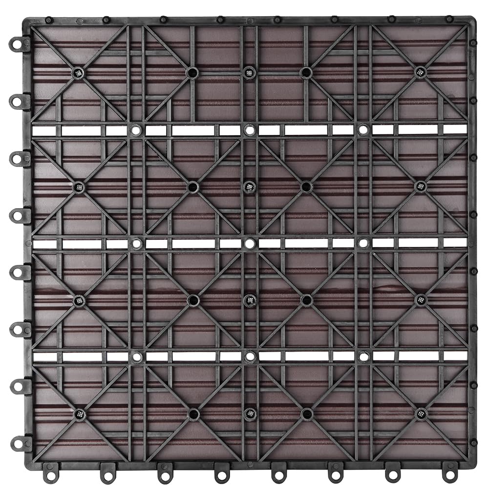 BAKAJI Set 11 Pezzi Piastrelle in WPC da Giardino con Sistema di Drenaggio Acqua, Pavimento Piastrella Resistente Agli Agenti Atmosferici Ideale per Esterno, Patio, Balcone, Terrazzo (Tortora)