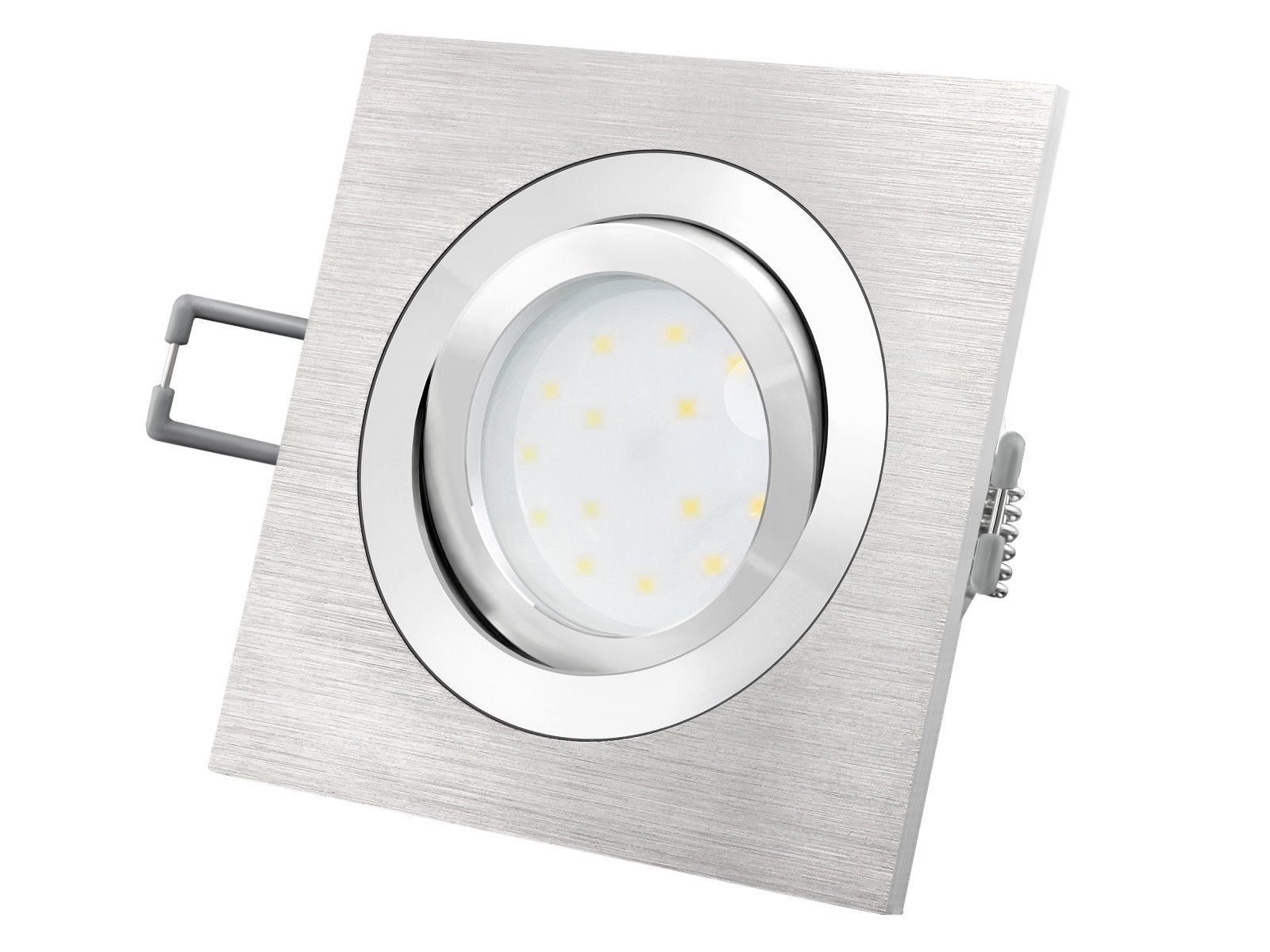 SSC-LUXon 6er Set LED Decken Einbaustrahler flach dimmbar 30mm - 3 Lichtfarben einstellbar - QF-2 eckig Alu gebürstet 230V 6W