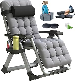 YOMIFUN Oversized Zero Gravity Chair, XL Lounge Chair 29” Width, Padded Recliner Chair W/Removable Cushion & Adj Headrest, Storage Bag, Footrest Cushion, Cup Holder, for Indoor Outdoor, Gray