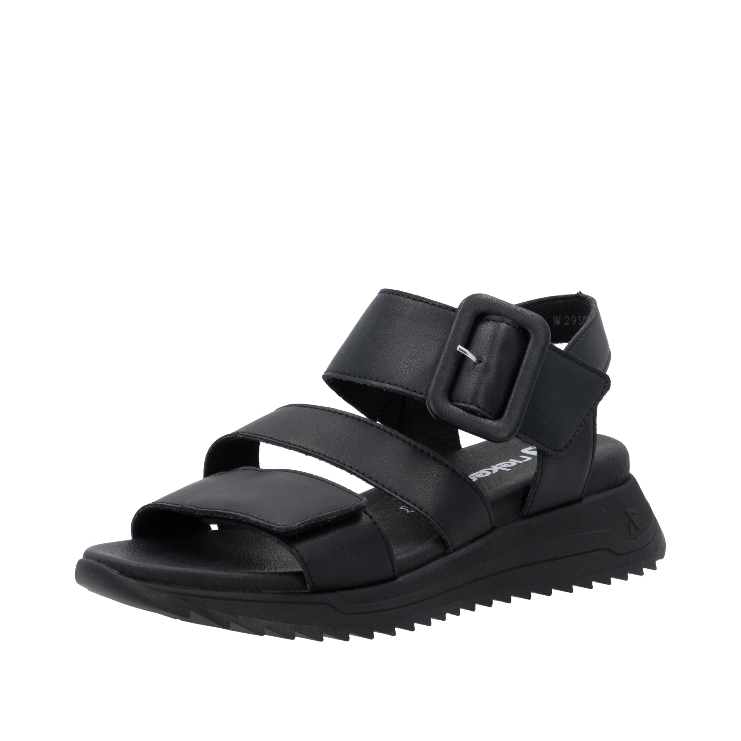 Rieker W2950-00 Black leather Womens Flat Sandals in a Plain Leather in Size 40