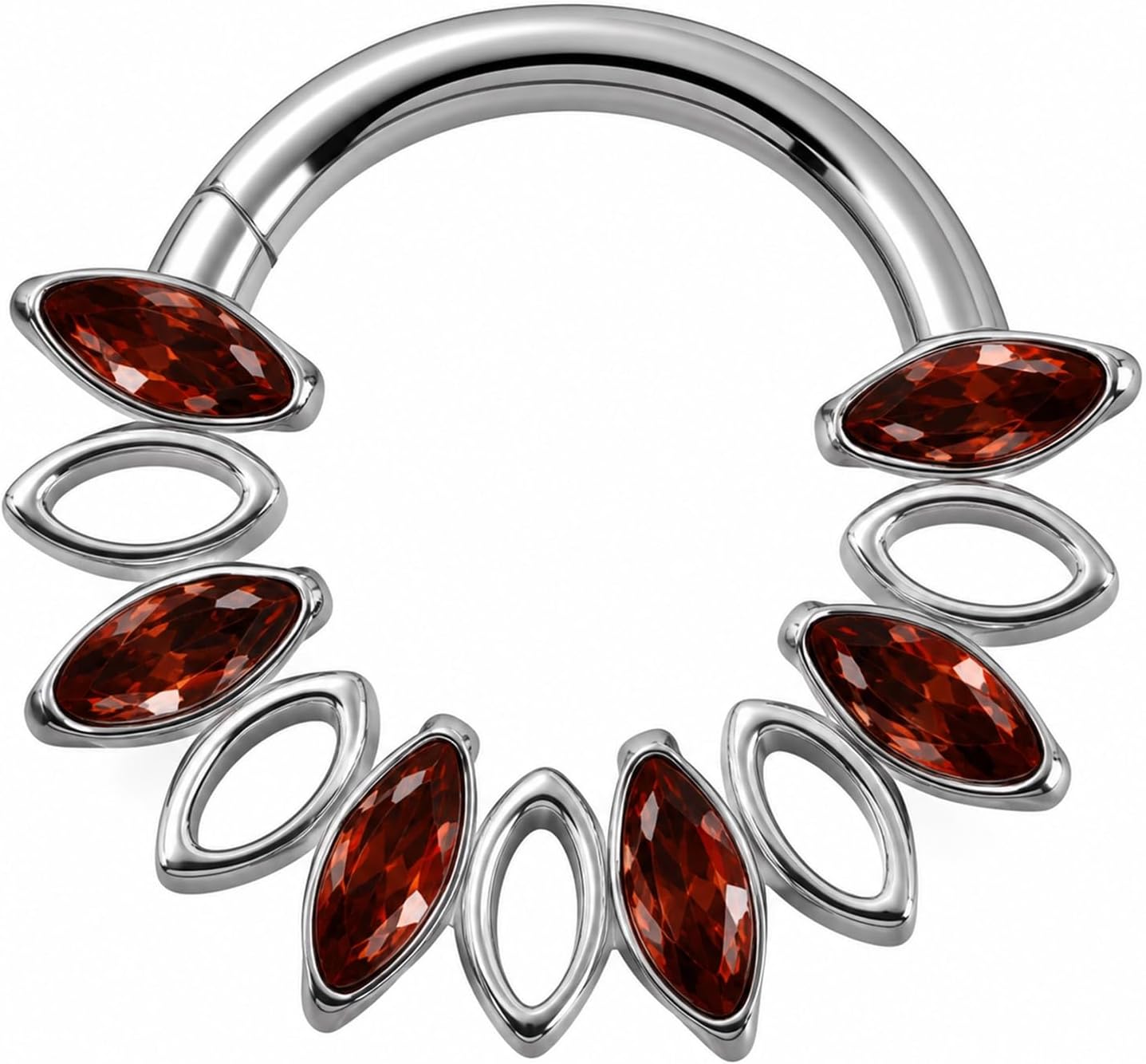 16G G23 Titanium Septum Nose Ring Nostril Hoop with Red Marquise Crystals