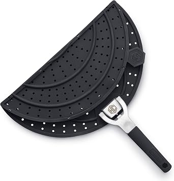 HexClad Grease Splatter Screen for Frying and Searing, Fits 10 and 12-inch Pans, Dishwasher-Safe, Folding Design, Heat-Safe to 480F, Stay-Cool Locking Handle, Silicone and Stainless Steel