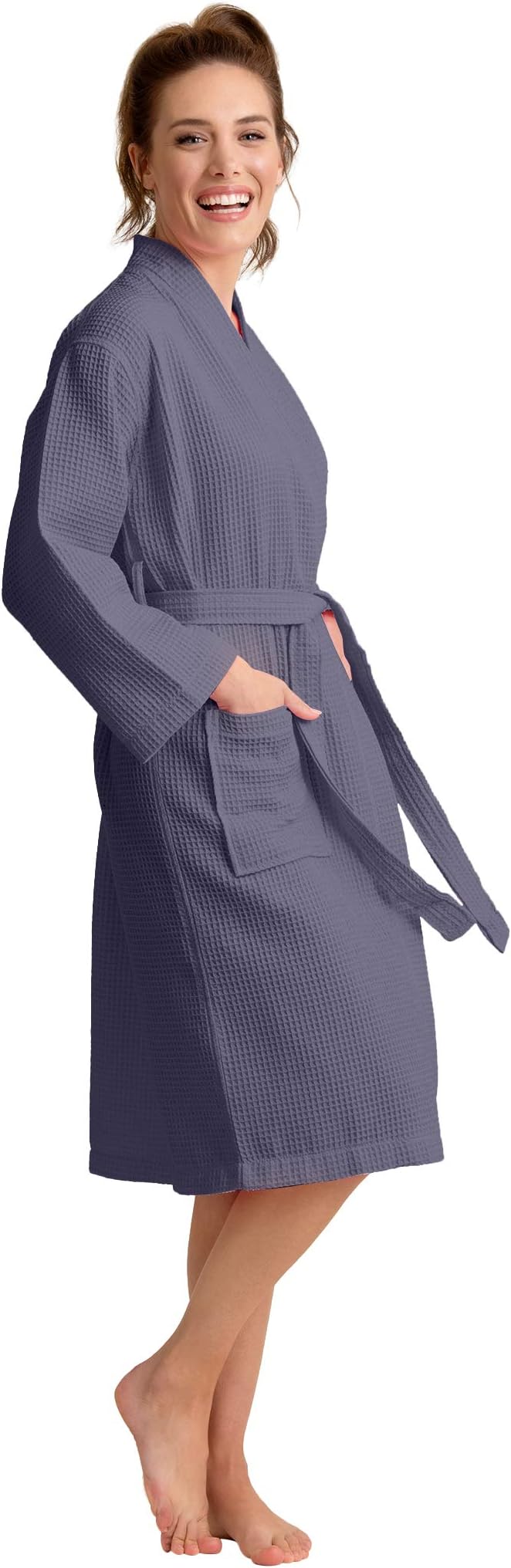 Women's Luxurious Cotton Bathrobe - Absorbent & Quick Dry - Lightweight & Soft - Kimono Style Waffle Weaved Robe for Women