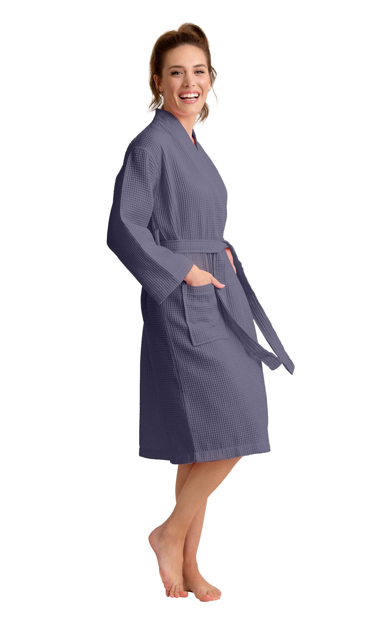 Women's Luxurious Cotton Bathrobe - Absorbent & Quick Dry - Lightweight & Soft - Kimono Style Waffle Weaved Robe for Women