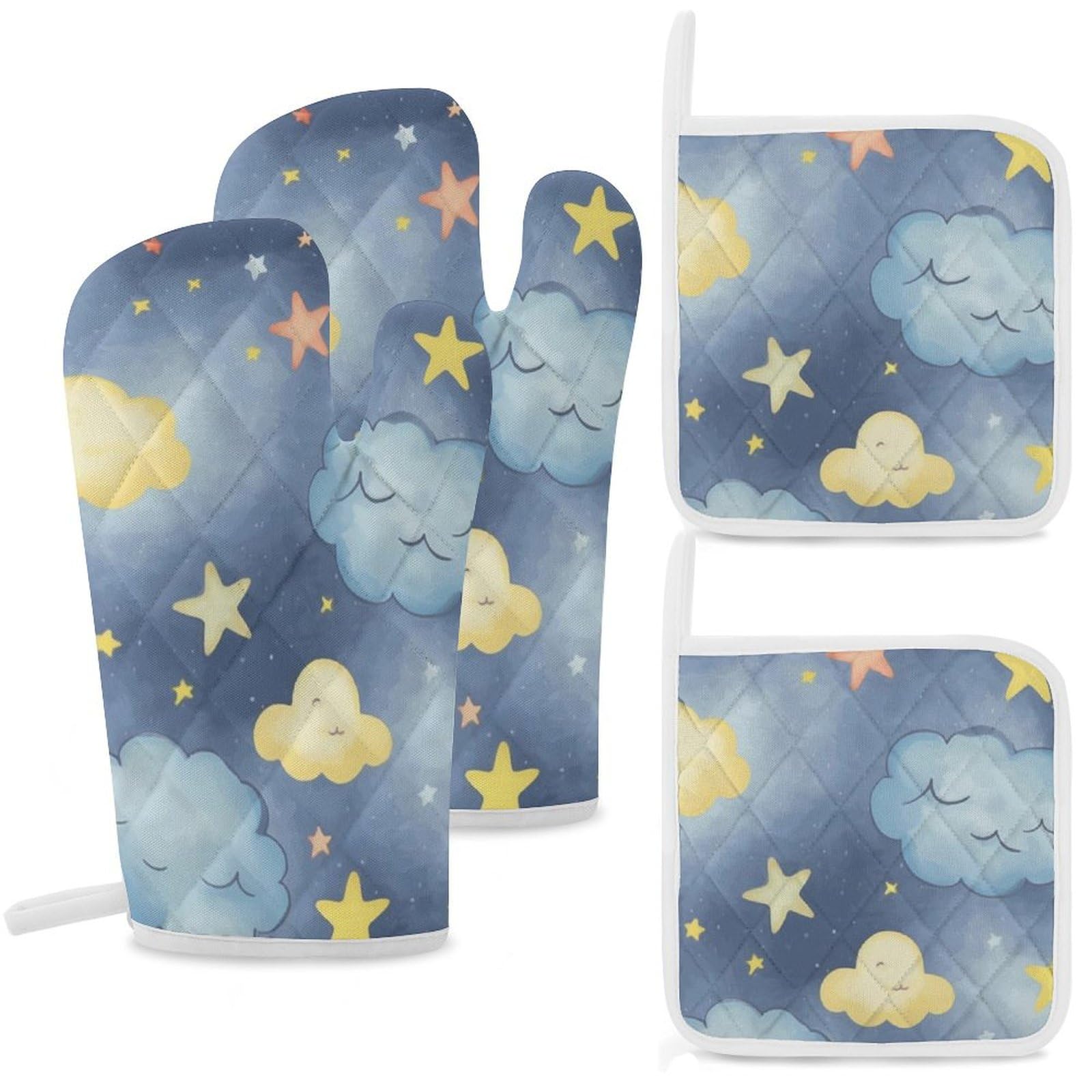 Maniques de cuisine motif étoiles et nuages étanches et antidérapantes