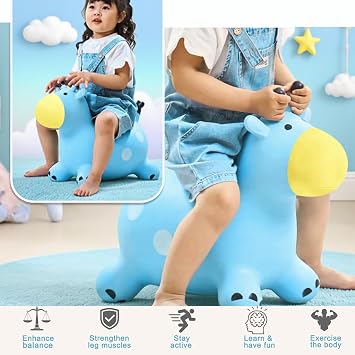Hopper Animal For Kids,Inflatable Giraffe Hopper Bouncy Ride On Jumping Toys For Boys Girls Toddler Birthday Gift (Blue)