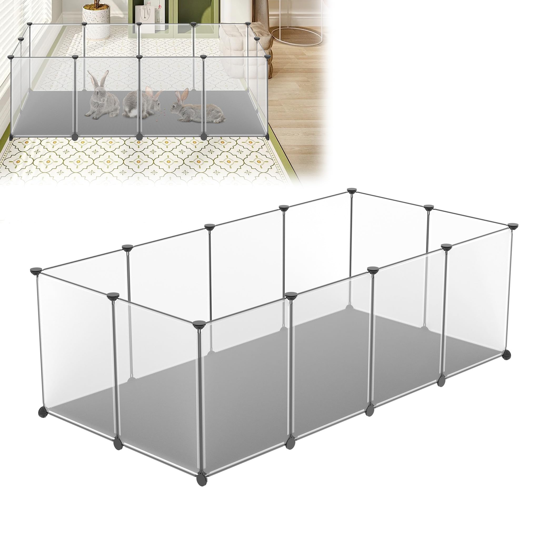 YRHome Enclos grillagé pour lapins, lapins, cochons d'Inde, hamsters, chiots, petits animaux, 12 panneaux avec blanc mat, 143 x 73 x 46 cm