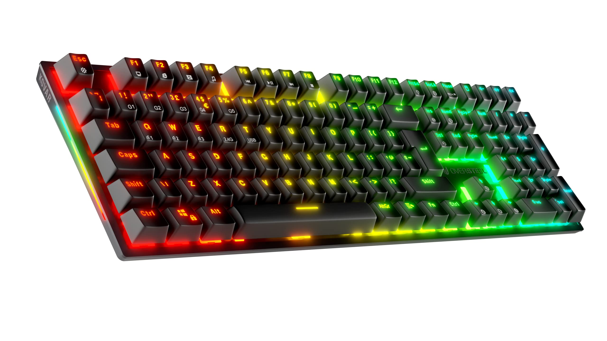 Oversteel - KOVAR Tastiera da gioco wireless, RGB retroilluminato, interruttore meccanico Outemu Red, Anti-Ghosting, Layout Inglese PC/MAC/Android