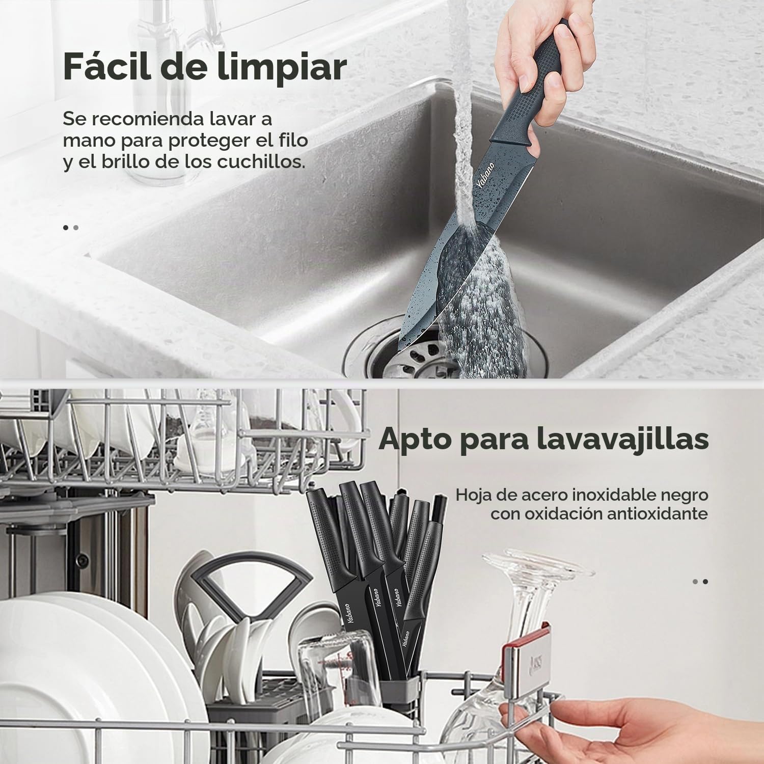 Yabano Juego de Cuchillos de Cocina, Juego de Bloque de Cuchillos de Cocina de Acero Inoxidable de 14 Piezas con Afilador Incorporado, Negro