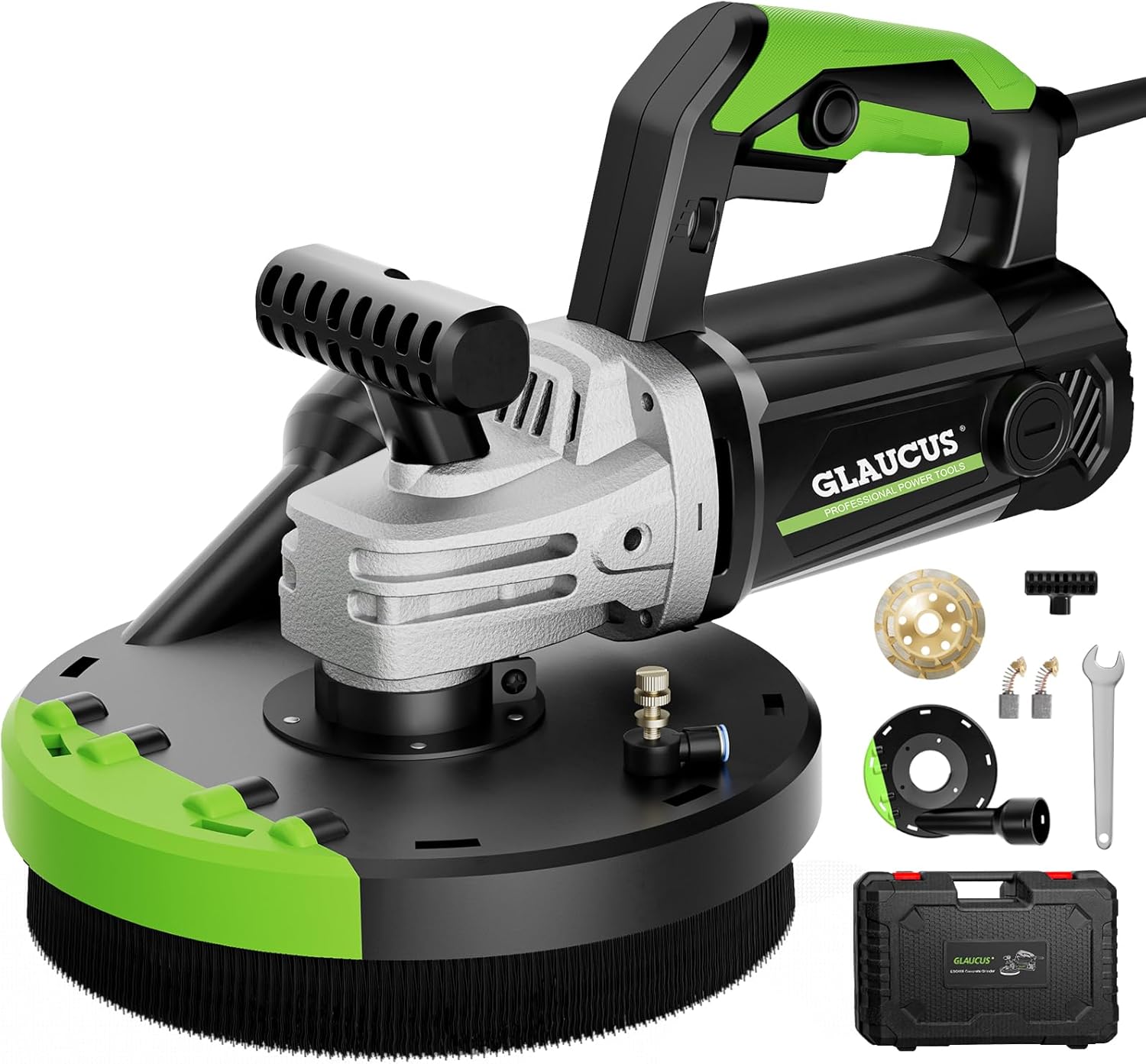 GLAUCUS® 7-Inch Concrete Surface Grinder, Angle Grinder Kit with Dust Shroud, floor grinder, 2200W Motor,Auxiliary Handle, Diamond Wheel, 90° Seamless sanding for Floor, Wall, Adhesive and Ceiling