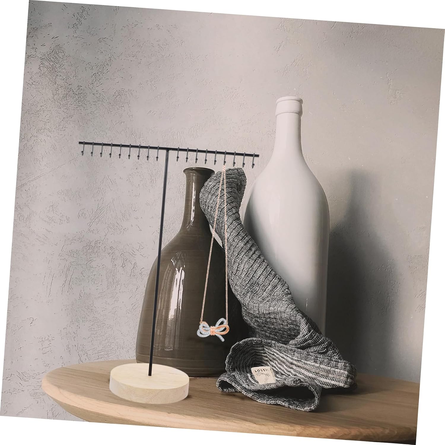 Black Iron Wood Jewelry Display Holder Necklace Rack Stand image 2